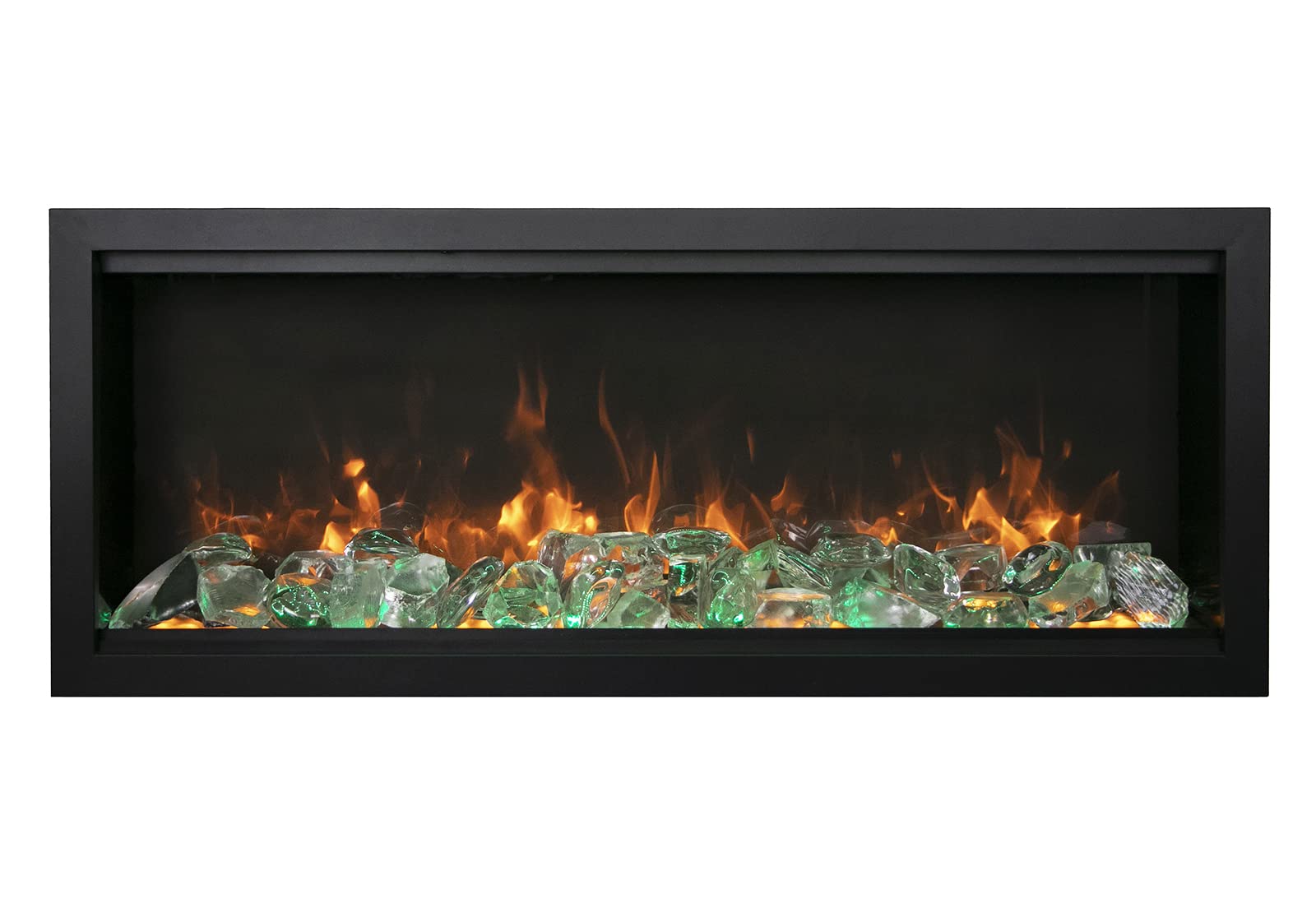 Amantii SYM-60-XT-BESPOKE Symmetry Extra Tall Bespoke 60 Inch Recessed Indoor Outdoor Electric Fireplace, WiFi Bluetooth Speaker Available, with Trim and Ice Media