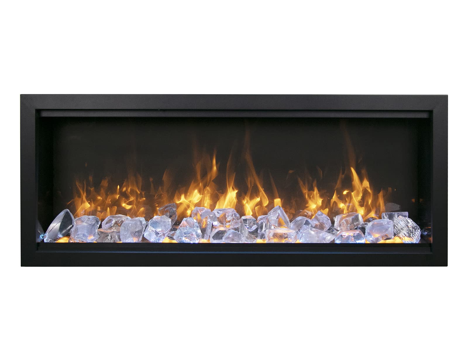 Amantii SYM-60-XT-BESPOKE Symmetry Extra Tall Bespoke 60 Inch Recessed Indoor Outdoor Electric Fireplace, WiFi Bluetooth Speaker Available, with Trim and Ice Media