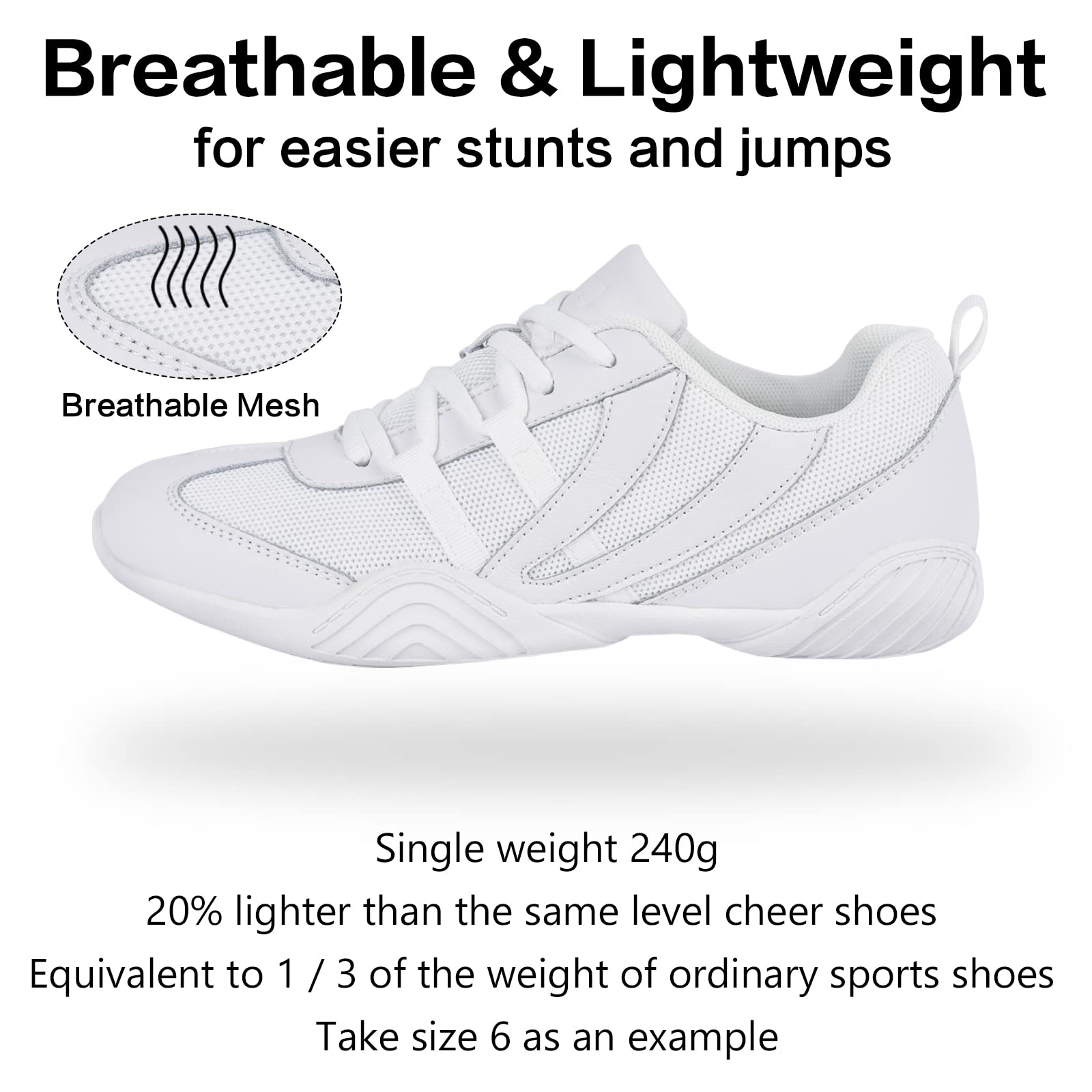 CADIDL Cheer Shoes Women Cheerleading Dance Shoes Tennis Athletic Flats Walking Sneakers for Girls White 7 (M) US
