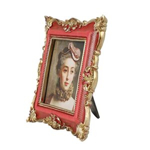 4x4 Inch Vintage Picture Frame, Art Deco, Antique Red Photo Frame, Photo Display, Small Size Tabletop ,Gift Ideas