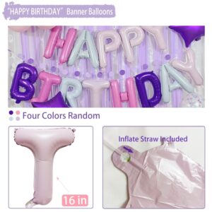 Pink and Purple Birthday Decorations, Party Supplies with Happy Birthday Banner, Confetti Balloons, Purple and Pink Balloons, Cake Toppers and Paper Streamer for Women Girls Birthday Party