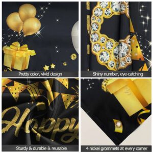 50th Birthday Decorations Door Banner, Black Gold Happy 50th Birthday Decorations Women Men, Door Cover Sign Poster Decor, 50 Year Old Birthday Party Photo Props Backdrop, Fabric 6.1ft x 3ft PHXEY