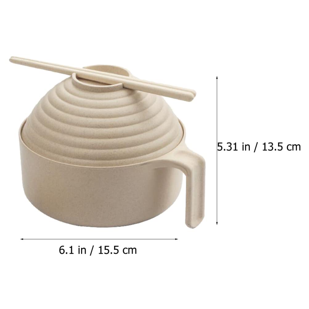 Hemoton Cereal Bowl Rice Bowl Noodle Bowl with Lid and Handle Wheat Straw Noodle Bowls with Wheat Straw Fork Chopsticks Spoon for Ramen Cereal Soup Salad Ramen Cooker Snack Set