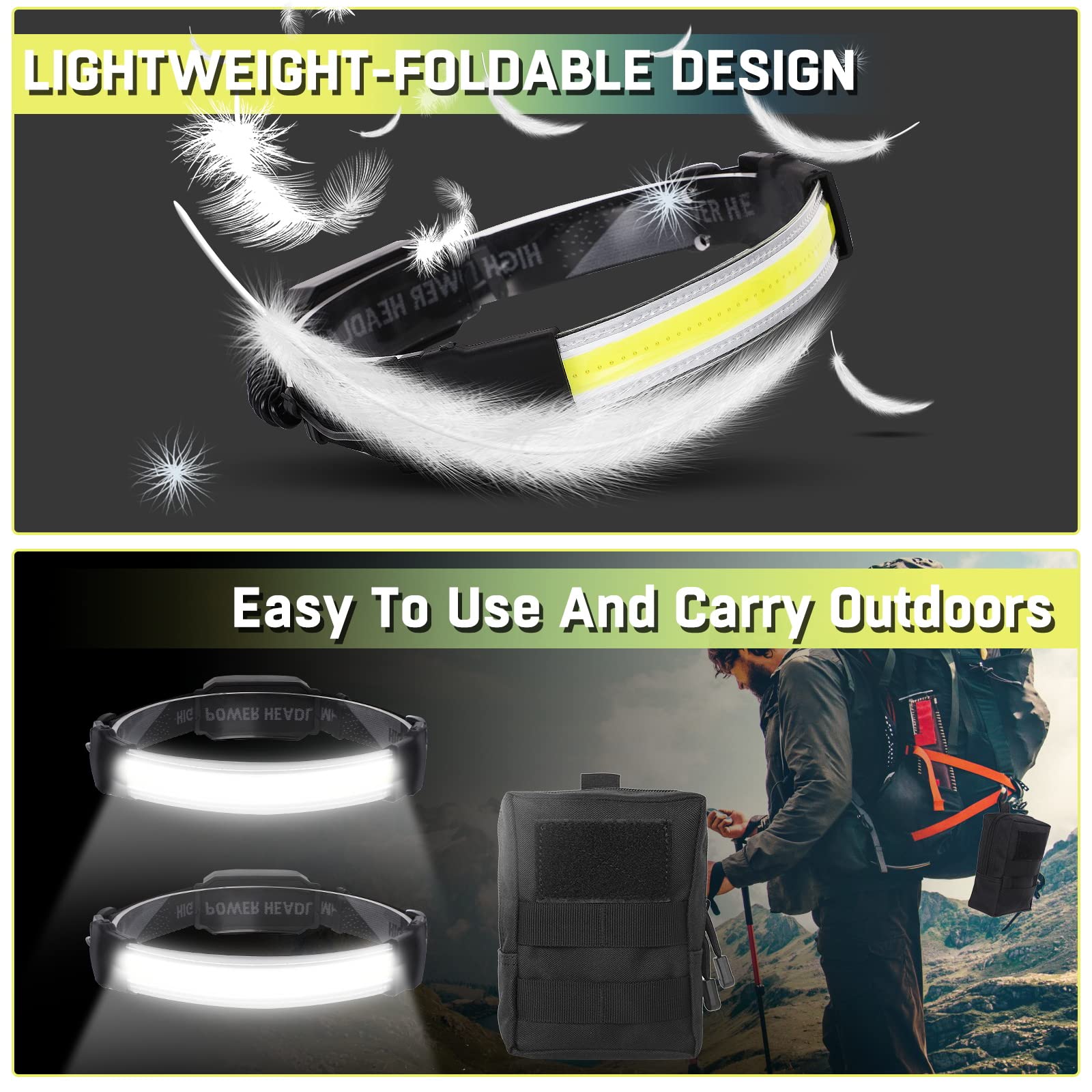 Headlamp Rechargeable,Ultra Bright Upgrade 1500 Lumens 6 Modes Head Lamp Led Rechargeable with Taillight(Individual Control),230°Wide Beam Waterproof Headlamps for Adults Outdoor Camping Running