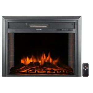 23 inch 750w/1500w electric fireplace inserts with remote control in wall recessed, energy saving insert fireplace heater indoor glass view, black