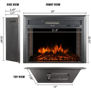 23 inch 750W/1500W Electric Fireplace Inserts with Remote Control in Wall recessed, Energy Saving Insert Fireplace Heater Indoor Glass View, Black