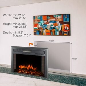 23 inch 750W/1500W Electric Fireplace Inserts with Remote Control in Wall recessed, Energy Saving Insert Fireplace Heater Indoor Glass View, Black