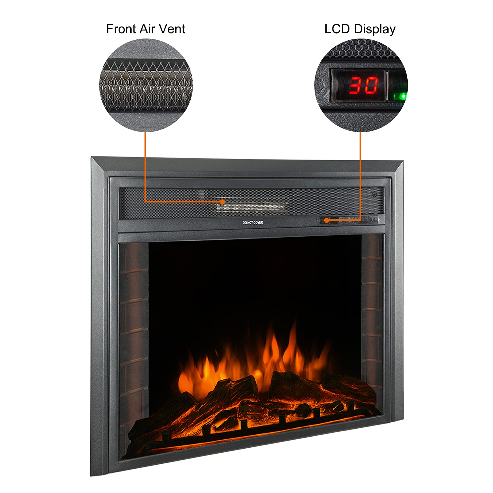 23 inch 750W/1500W Electric Fireplace Inserts with Remote Control in Wall recessed, Energy Saving Insert Fireplace Heater Indoor Glass View, Black