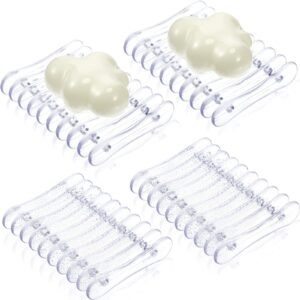 4 pieces plastic bar soap holder soap tray soap saver bar dish self draining soap dishes for soap sponge dryer bathroom toilet shower kitchen restaurant counter (clear)
