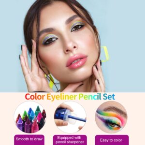 25 Color Eyeliner Pencil Set, Waterproof Eyeliner Pen Colorful Eyeliner with 2 Eyeliner Sharpener Glitter Eyeliner Kit Long Lasting Color Eyeliner Eye Makeup Set Gift for Women Girl (25 Colors)