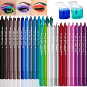 25 Color Eyeliner Pencil Set, Waterproof Eyeliner Pen Colorful Eyeliner with 2 Eyeliner Sharpener Glitter Eyeliner Kit Long Lasting Color Eyeliner Eye Makeup Set Gift for Women Girl (25 Colors)