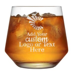 custom 13oz whisky rocks glass with your custom logo design or personalized text - permanent laser engraving - wedding favors, corporate gifts, birthdays, parties or events