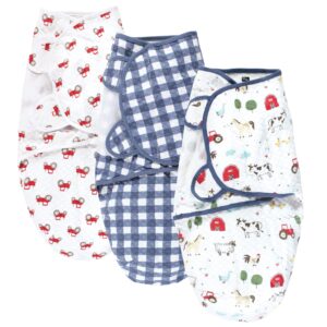 hudson baby unisex baby quilted cotton swaddle wrap 3pk, boy farm animals, 0-3 months