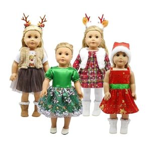 dciki christmas doll dress clothes,handmade outfits accessories include elk antlers and hat for 18 inch american doll girls,christmas birthday gift for kids. (18 inch-4set)