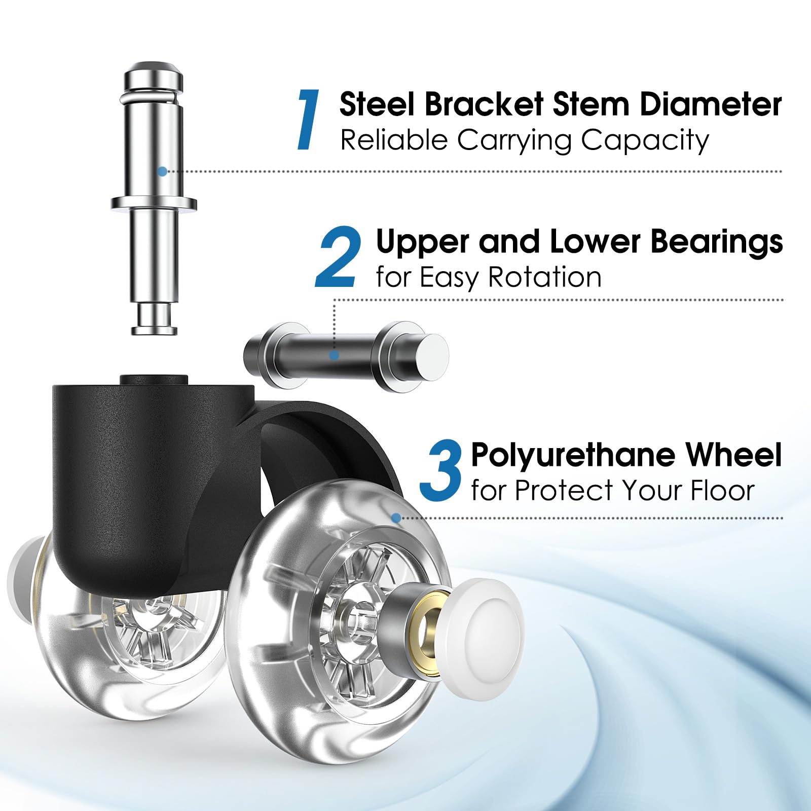 MaxGear 2" Office Chair Wheels Heavy Duty Replacement, Mute Rubber Rotating Desk Chair Wheels, for All Floors Including Hardwood and Carpet, Universal Standard Stem Size, Fits 98%, Set of 5