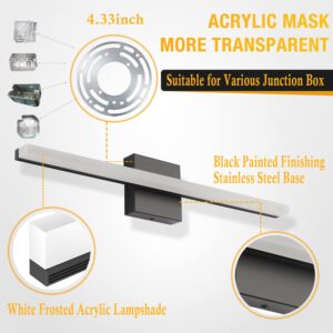 Combuh LED Bathroom Vanity Light Bar Dimmable IP44 Over Mirror Lighting Fixture 16Inch Wall Sconces Indoor 9W Modern Cool White 6000K Black