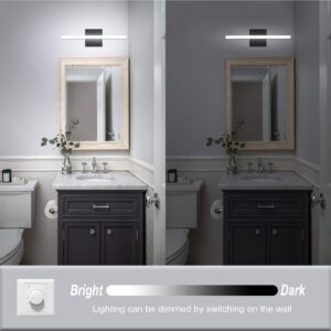 Combuh LED Bathroom Vanity Light Bar Dimmable IP44 Over Mirror Lighting Fixture 16Inch Wall Sconces Indoor 9W Modern Cool White 6000K Black