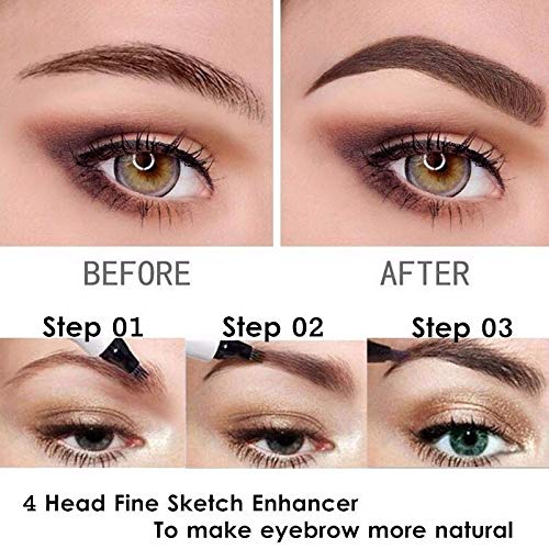 Microblading Tattoo Eyebrow Pen, WUBLSYAN Waterproof Ink Gel Tint Drawing Eyebrow Pencil with Four Tips, Creates Long Lasting Natural Hair-Like Defined Brows All Day(4 PCS)