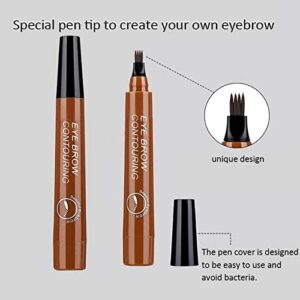 Microblading Tattoo Eyebrow Pen, WUBLSYAN Waterproof Ink Gel Tint Drawing Eyebrow Pencil with Four Tips, Creates Long Lasting Natural Hair-Like Defined Brows All Day(4 PCS)