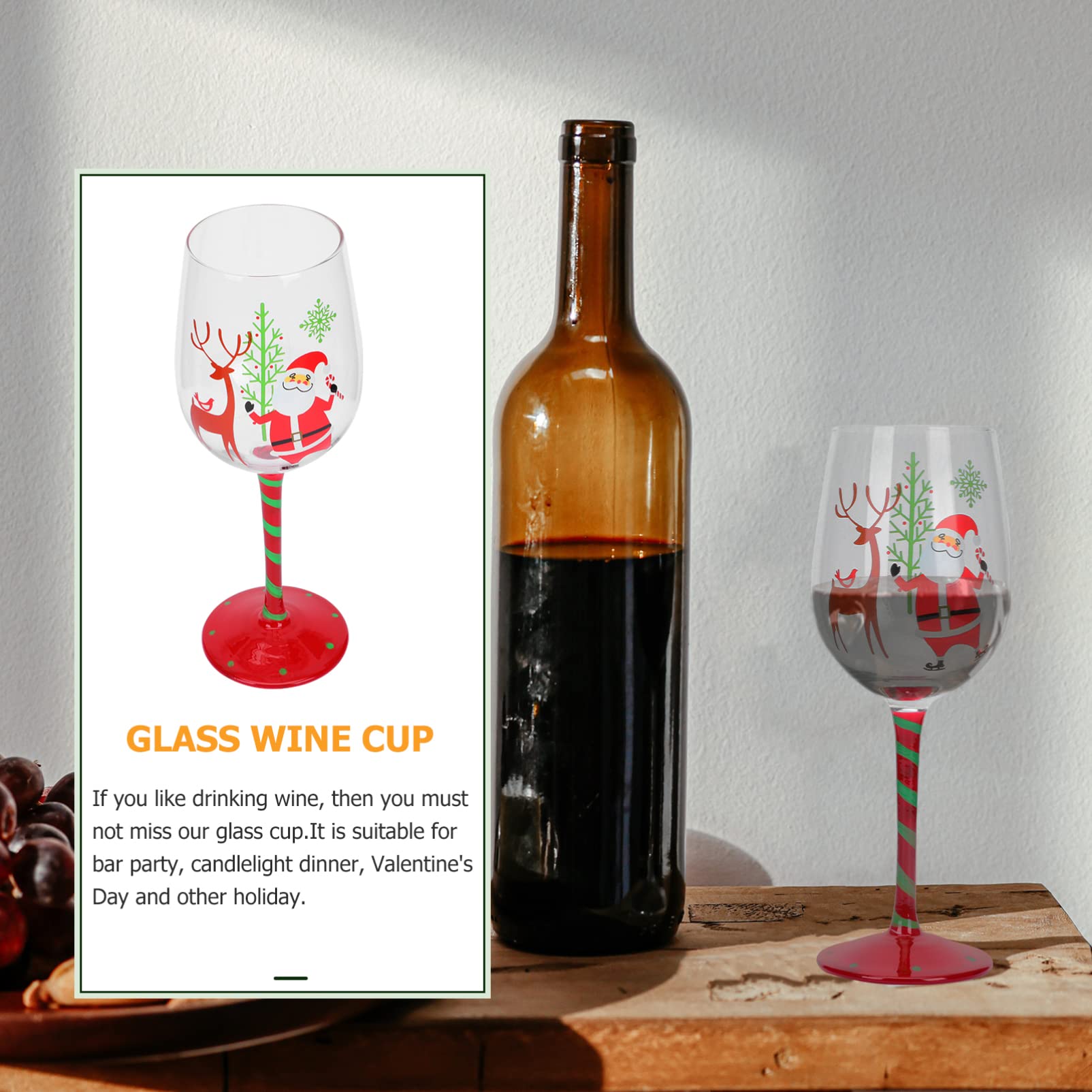 Angoily Christmas Wine Glasses with Stem, Santa Claus and Elk Glass Christmas Wine Goblets Cups for Home Bar and Nightclub, Christmas Cocktails Glasses Goblet for Xmas Holiday Wineglass Gift