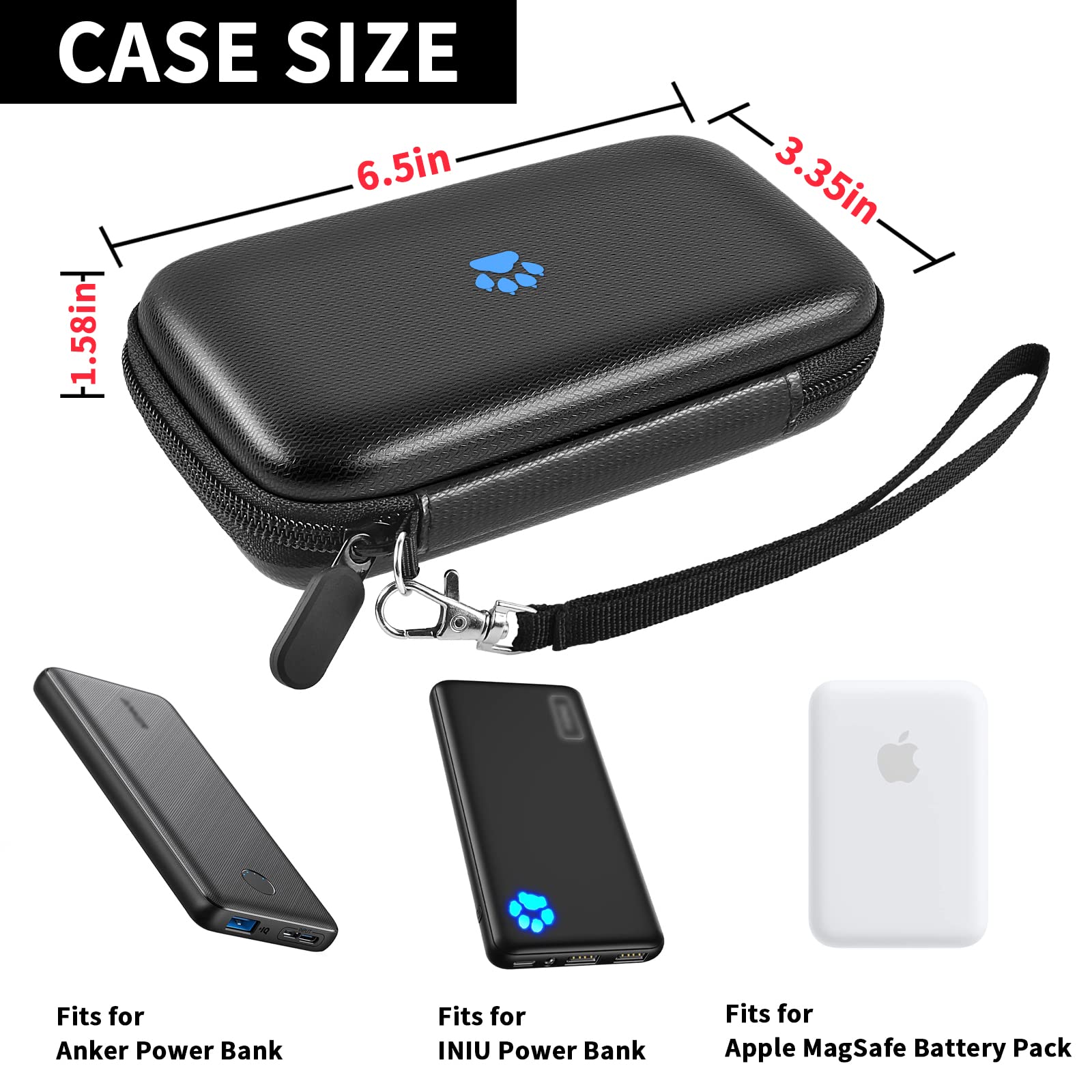 Case Compatible with INIU 10000mAh / for Anker 313 / for Apple MagSafe Portable Charger, Hard Travel Power Bank Battery Pack Storage Bag Fits for USB C and Accessories (Box Only) - Black