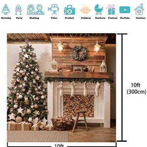 AIIKES 10X10FT Christmas Theme Backdrop Xmas Photography for Backdrop Christmas Tree Wreath Gift Box White Socks Holiday Party Backdrop Studio Props 12-381