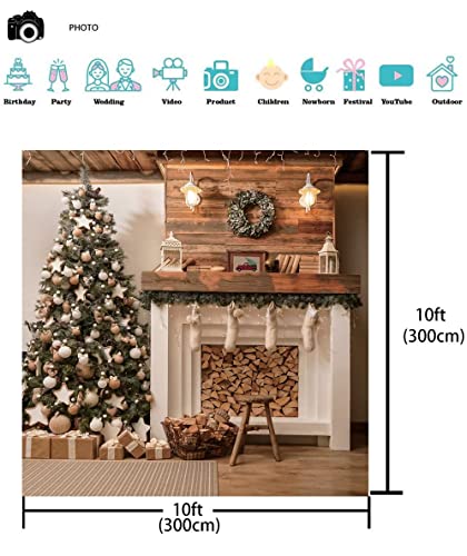 AIIKES 10X10FT Christmas Theme Backdrop Xmas Photography for Backdrop Christmas Tree Wreath Gift Box White Socks Holiday Party Backdrop Studio Props 12-381