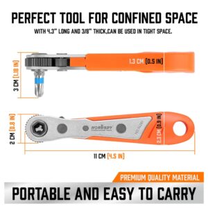 HORUSDY 23-Piece 1/4 Mini Ratchet Offset Screwdriver Bit Set, S2 Steel Right Angle Screwdriver with 90 Degree Mini Offset Reversible Drive Handle& Multi Hex/Phillips/Slotted/Torx Star Bit