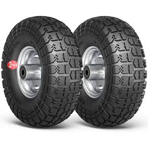 winisok 4.10/3.50-4 tire wheels flat free, 10" heavy duty solid replacement tire with 5/8’’ bearings for wagon/wheelbarrow/hand truck/generators (2 pack)