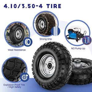 Winisok 4.10/3.50-4 Tire Wheels Flat Free, 10" Heavy Duty Solid Replacement Tire with 5/8’’ Bearings for Wagon/Wheelbarrow/Hand Truck/Generators (2 Pack)