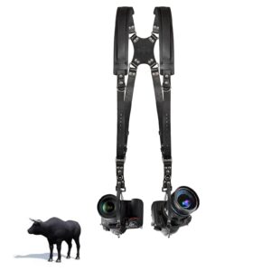 kasla camera strap,camera straps for photographers,leather dual camera strap for two two dslr/slr cameras (black)