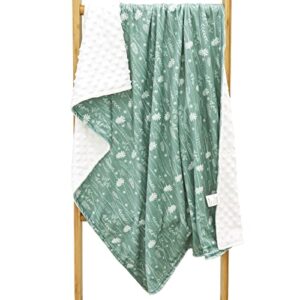 Minky Baby Blanket, Super Soft Toddler Blanket with Plush Dotted Backing, Double Layer Newborn Boy Girl Receiving Blanket for Nursery Bed Toddler Crib, Sage Green Dandelion Flower, 30 x 40 Inches