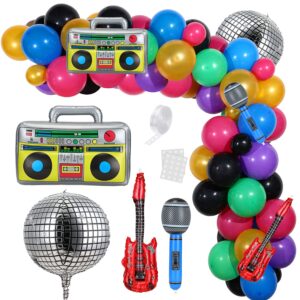 90s 80s theme disco party decoration disco balloons colorful balloon arch garland with inflatable radio guitar microphone 4d foil balloons for back to 90s birthday supply