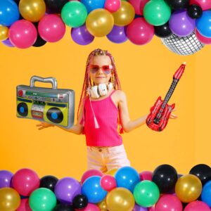 90s 80s Theme Disco Party Decoration Disco Balloons Colorful Balloon Arch Garland with Inflatable Radio Guitar Microphone 4D Foil Balloons for Back to 90s Birthday Supply