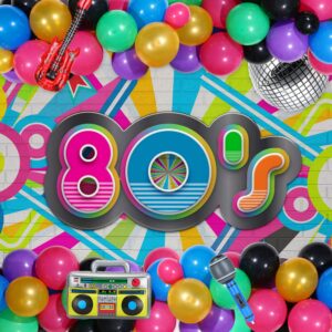 90s 80s Theme Disco Party Decoration Disco Balloons Colorful Balloon Arch Garland with Inflatable Radio Guitar Microphone 4D Foil Balloons for Back to 90s Birthday Supply