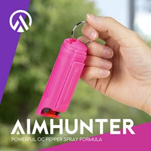 AIMHUNTER Pepper Spray Max Police Strength OC Pepper Spray Pepper Spray with Quick Release for Easy Access Self Defense Finger Grip for Accurate Aim 10-Foot (3M) Range 25 Bursts (Pink)