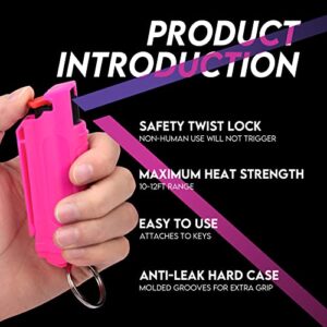 AIMHUNTER Pepper Spray Max Police Strength OC Pepper Spray Pepper Spray with Quick Release for Easy Access Self Defense Finger Grip for Accurate Aim 10-Foot (3M) Range 25 Bursts (Pink)