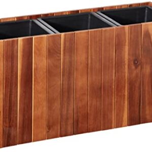 Amazon Aware Acacia Wood 26-Inch Rectangular Planter Box with Three Inner Plastic Liners, Brown