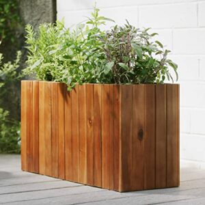 Amazon Aware Acacia Wood 26-Inch Rectangular Planter Box with Three Inner Plastic Liners, Brown