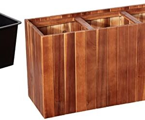 Amazon Aware Acacia Wood 26-Inch Rectangular Planter Box with Three Inner Plastic Liners, Brown