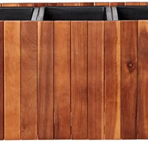 Amazon Aware Acacia Wood 26-Inch Rectangular Planter Box with Three Inner Plastic Liners, Brown