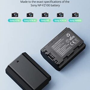 NP-FZ100 Camera Battery, Compatible for Sony A7iii, A7R V, Alpha A7C,A7R III, A7R IV, A9/A9S,A6600,A7R3 A7S III, A7R III,Alpha 9/9S, 2-Pack Replacement Battery Charger Set, Type C & Micro USB Ports