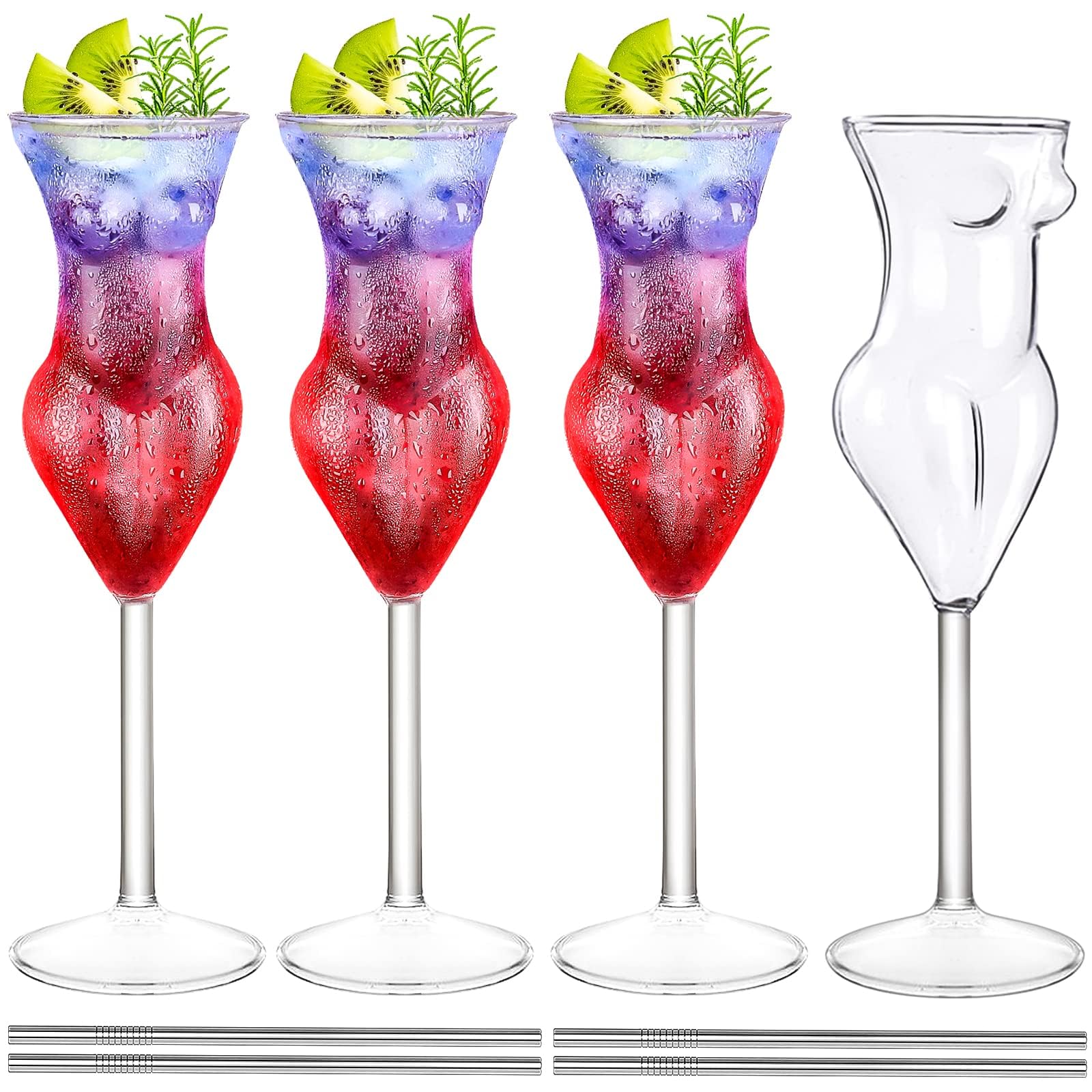 Wine Glass Cocktail Glasses Set of 4 Beauty Lady Woman Goblet Glass Drinking Cups 6.8oz Glassware for Cocktails Whiskey Wine Beer Milk Champagne Juice Home Party