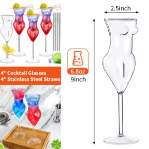 Wine Glass Cocktail Glasses Set of 4 Beauty Lady Woman Goblet Glass Drinking Cups 6.8oz Glassware for Cocktails Whiskey Wine Beer Milk Champagne Juice Home Party