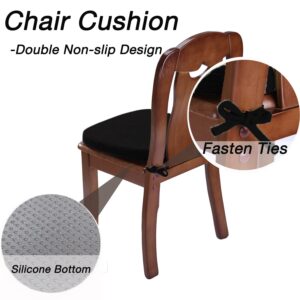 KGPLOME Chair Cushion with Ties for Dining Chair - Memory Foam No Slip Kitchen Chair pad and Dining Room Seat Cushion with Machine Washable Cover [16.5 X 16.2 Inches] - Black