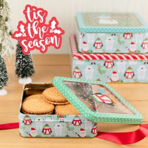 3 Christmas Cookie Tins- Christmas Cookie Tins with Lids for Gift Giving, Christmas Tins Holiday Cookie Boxes, Christmas Tins for Cookies and Gifts- 3 Nested Metal Cookie Tins (Christmas Cookie Tin)