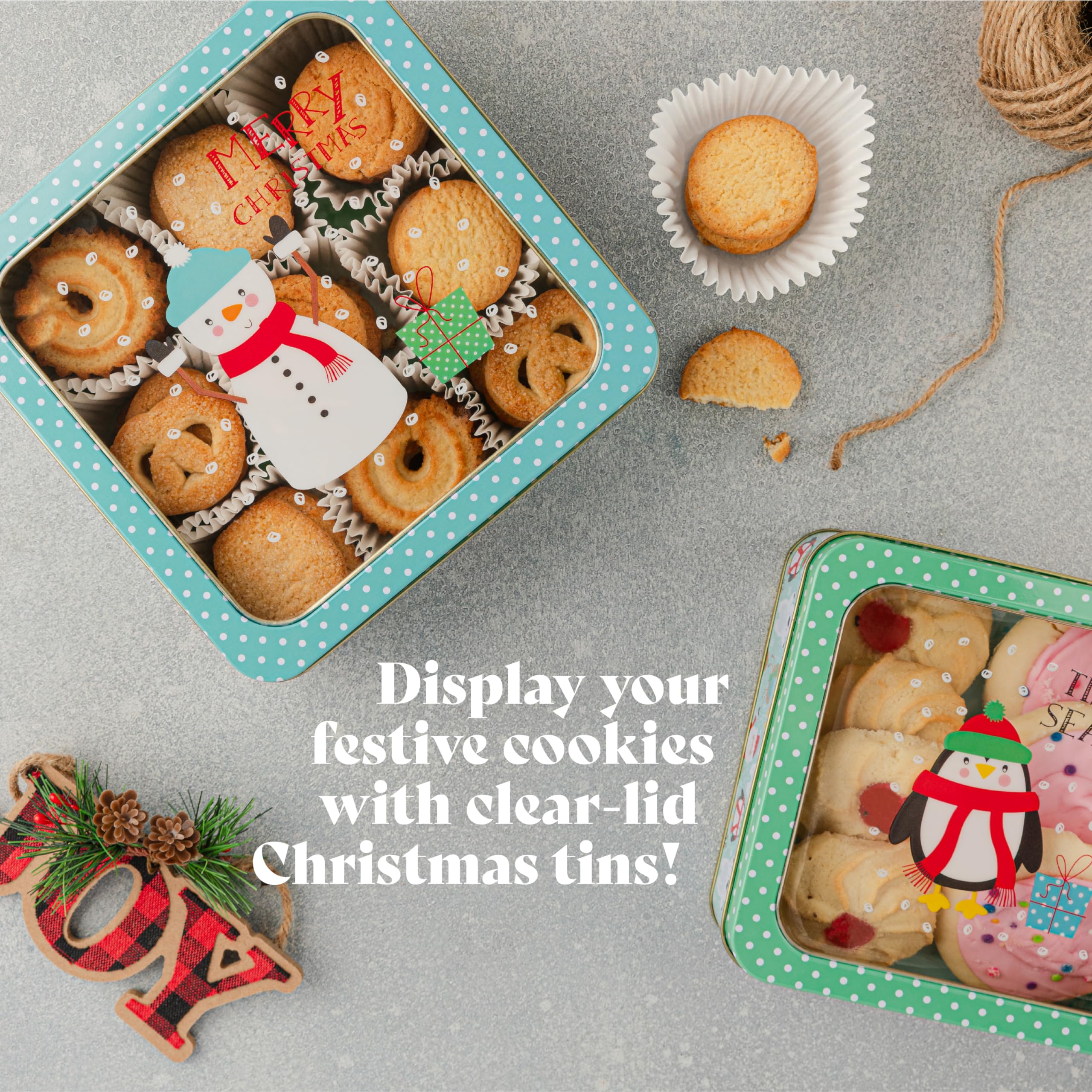 3 Christmas Cookie Tins- Christmas Cookie Tins with Lids for Gift Giving, Christmas Tins Holiday Cookie Boxes, Christmas Tins for Cookies and Gifts- 3 Nested Metal Cookie Tins (Christmas Cookie Tin)