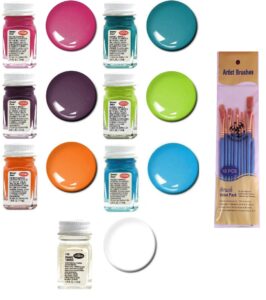 make your day testors enamel paint, magenta, gloss teal, gloss grape, gloss turquoise, gloss sublime, gloss tangerine, and clear thinner, 1 3/4 ounce (pack of 7) paintbrushes