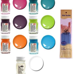 Make Your Day Testors Enamel Paint, Magenta, Gloss Teal, Gloss Grape, Gloss Turquoise, Gloss Sublime, Gloss Tangerine, and Clear Thinner, 1 3/4 Ounce (Pack of 7) Paintbrushes