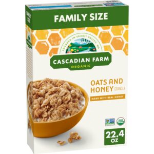 cascadian farm organic oats and honey granola cereal, 22.4 oz